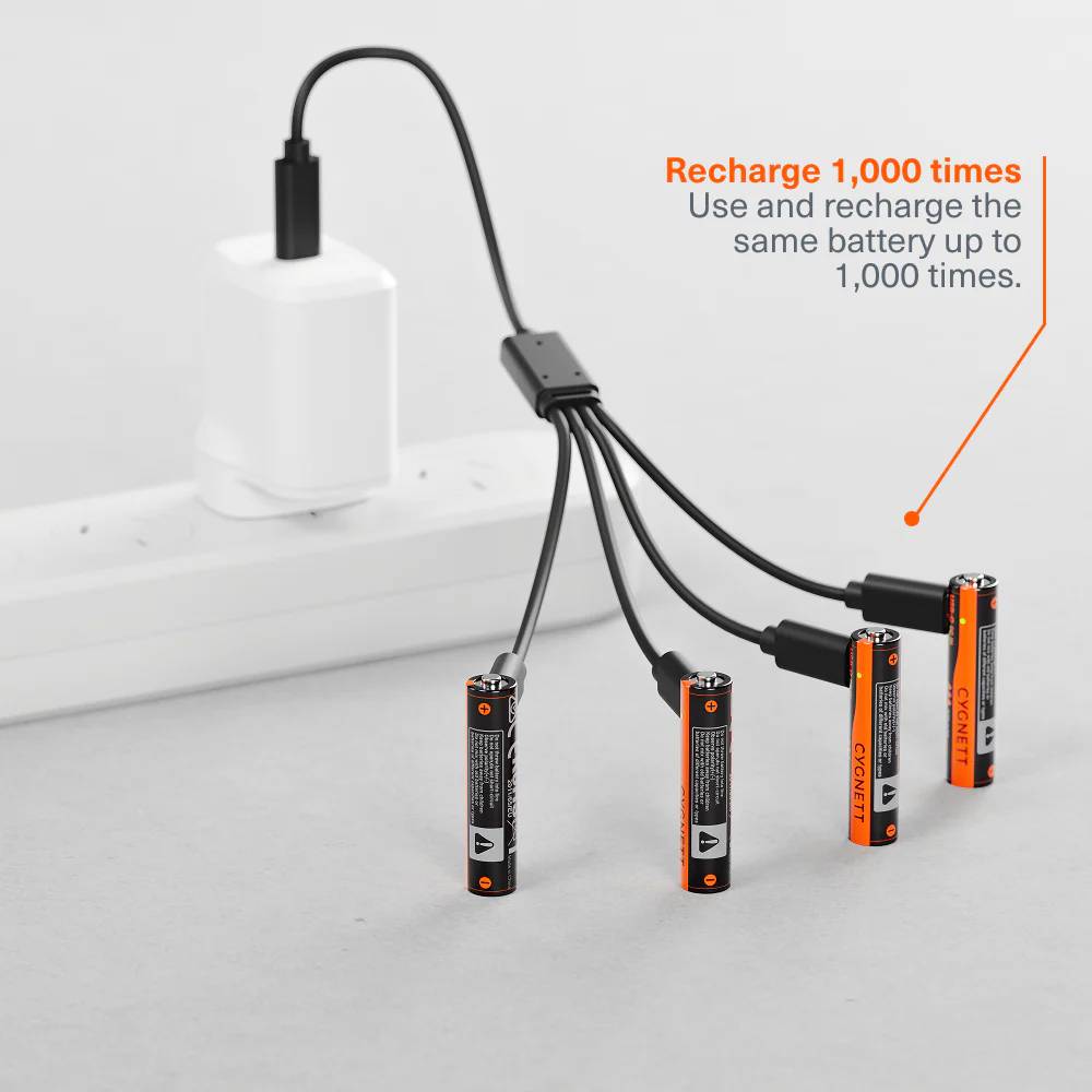 Cygnett AAA USB-C Rechargeable Li-ion Battery (4 Pack) - Black
