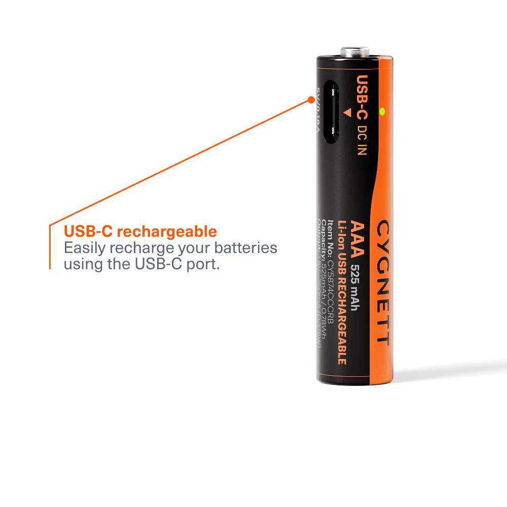 Cygnett AAA USB-C Rechargeable Li-ion Battery (4 Pack) - Black