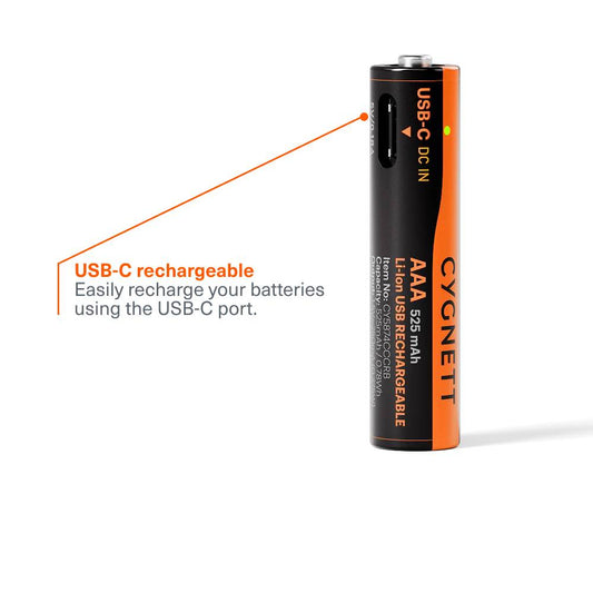 Cygnett AAA USB-C Rechargeable Li-ion Battery (4 Pack) - Black
