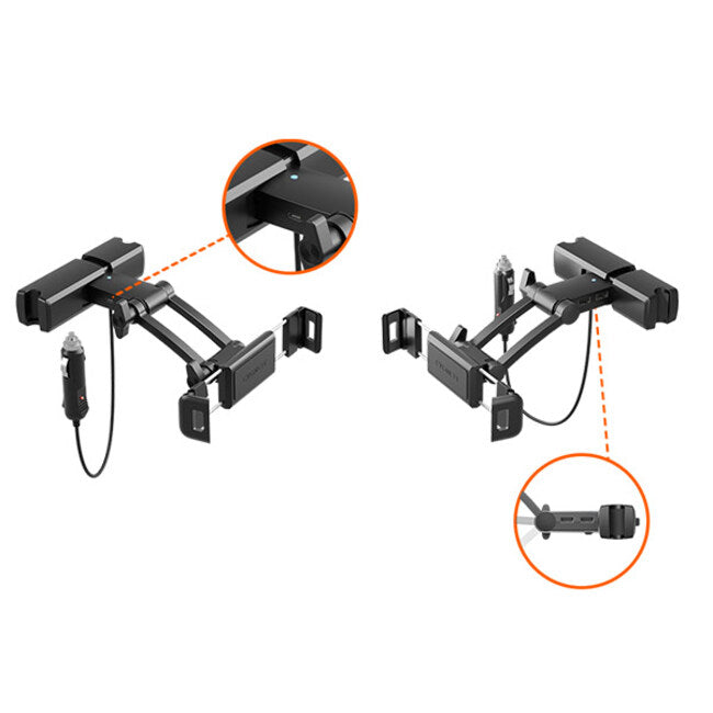 Cygnett CarGo III Pro Adjustable Car Tablet Mount with Multiple USB Ports - Black