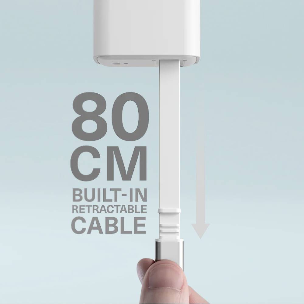 Cygnett PowerPlus 45W USB-C GaN Wall Charger with 80cm Retractable Cable - White