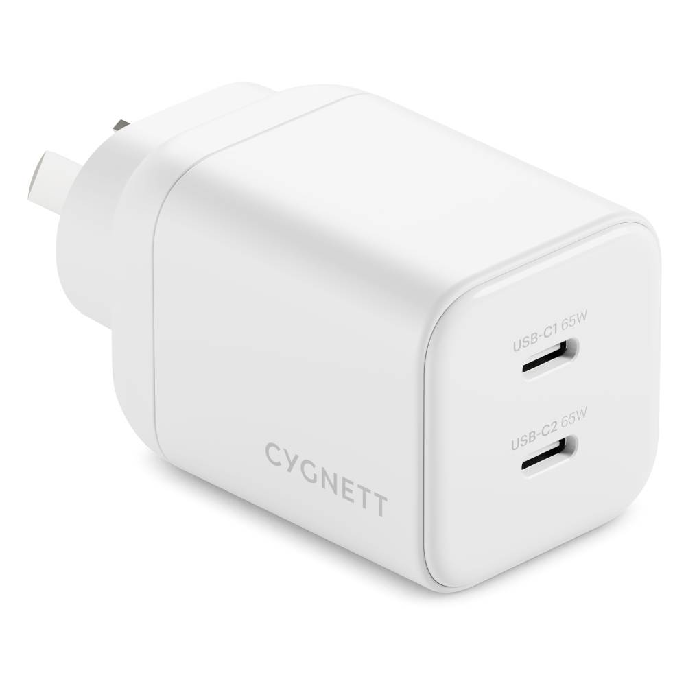 Cygnett 65W FAST 2-Port Wall Charger (GaN/ AVS/ PD) (White)