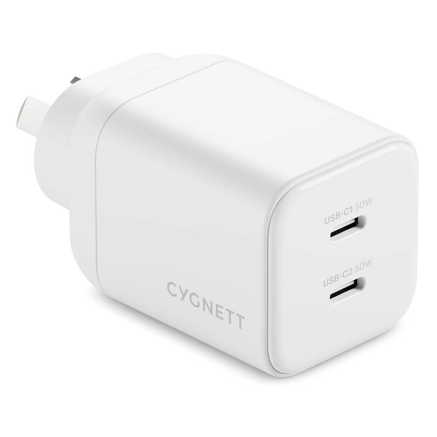 Cygnett 50W FAST 2-Port Wall Charger (GaN, AVS) (White)