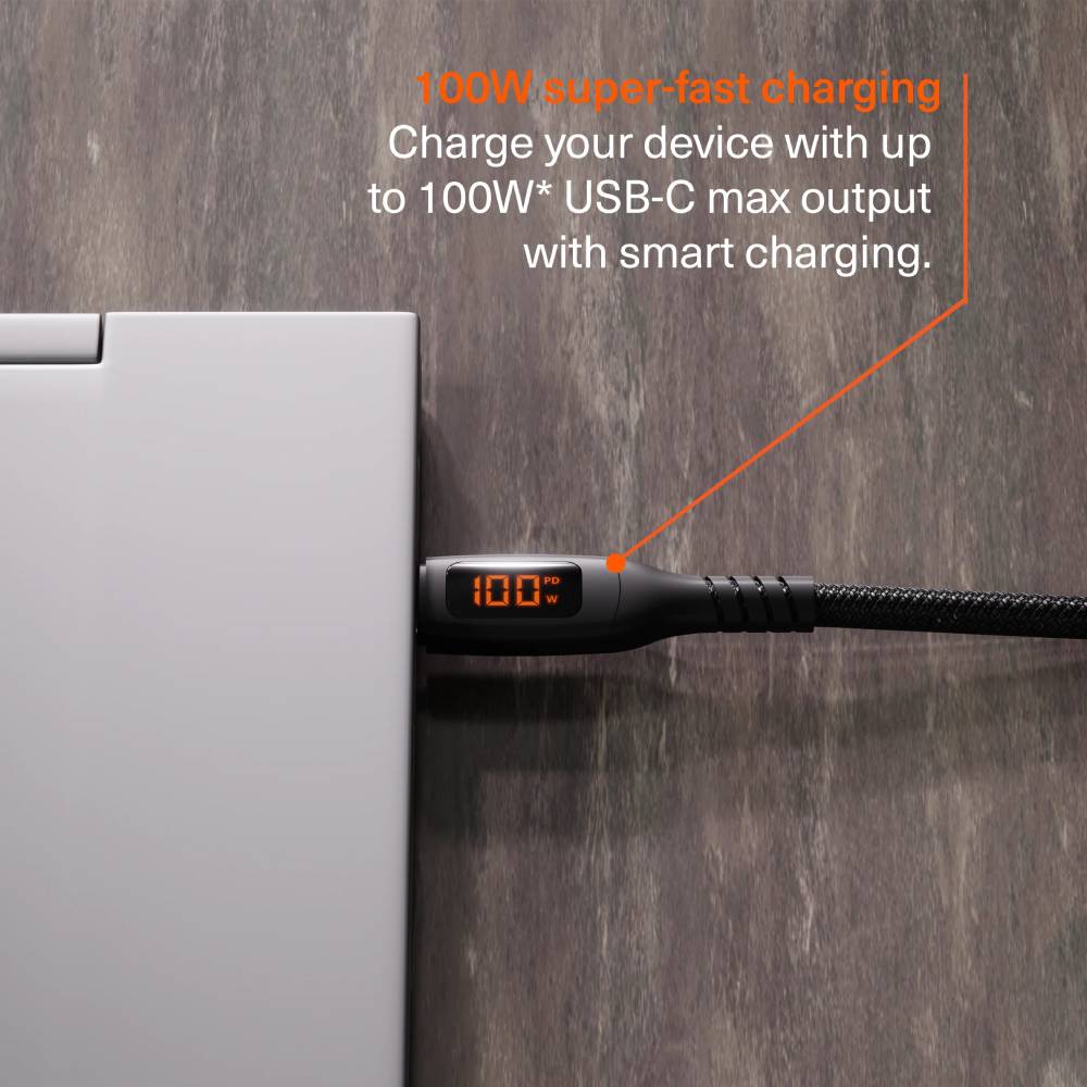 Cygnett Unite USB-C to USB-C LED Cable 100W (1M) - Black
