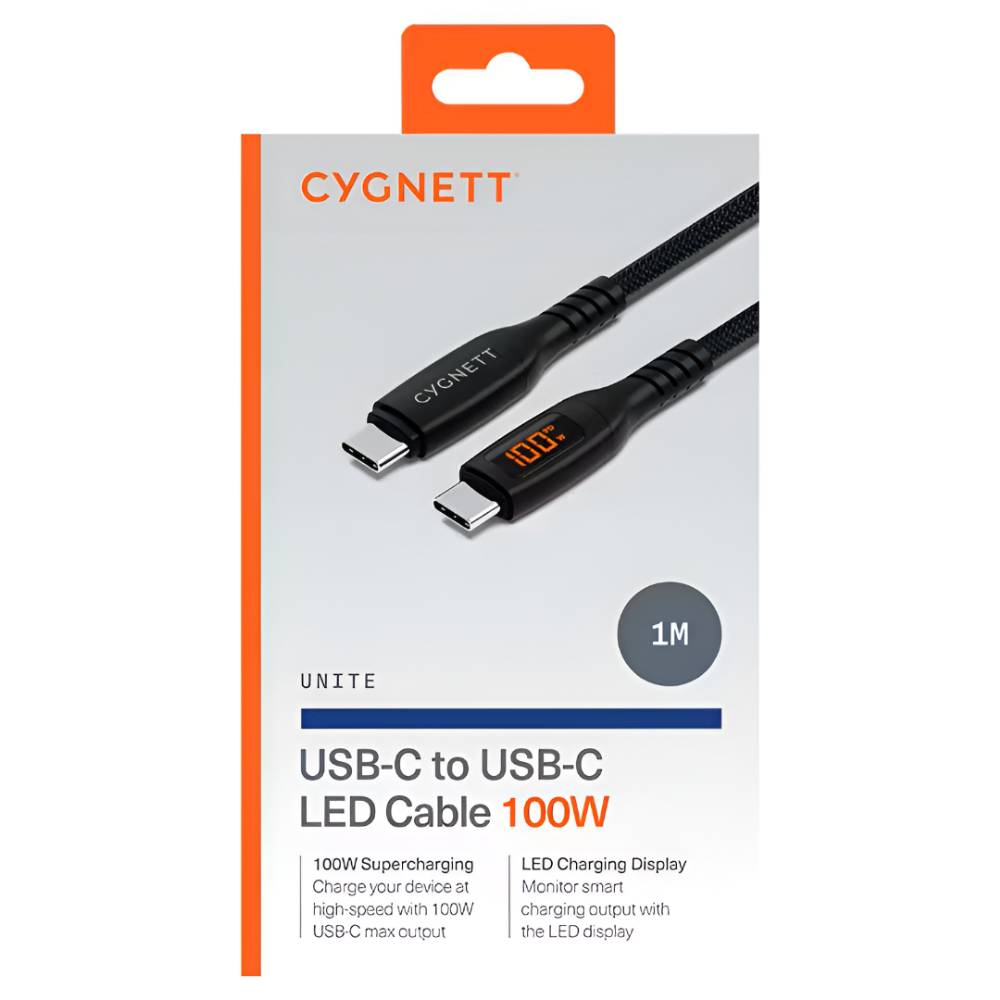 Cygnett Unite USB-C to USB-C LED Cable 100W (1M) - Black