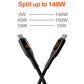 Cygnett Unite USB-C to Dual USB-C Split LED Cable 140W with LED Display 1.5M - Black