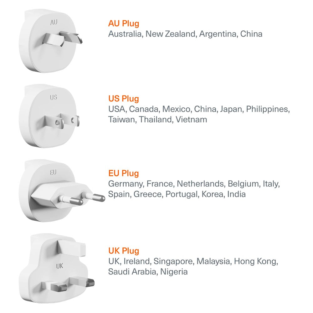 Cygnett Voyager 67W Multi Port Wall Charger (US/AU/UK/EU Plug Adapters) - White