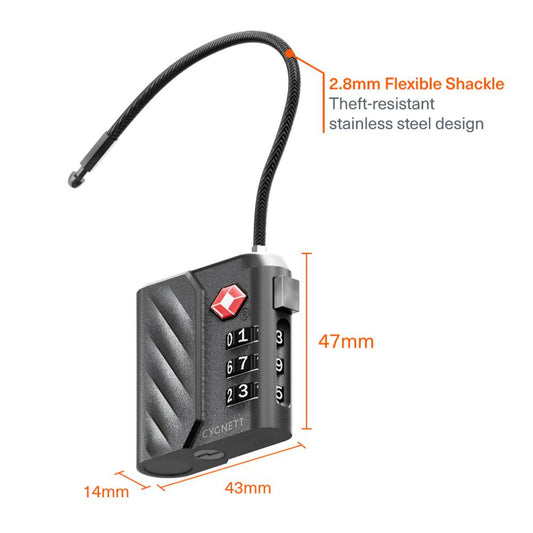Cygnett Voyager Bluetooth TravelTag TSA Lock with USB-C Recharging - Black