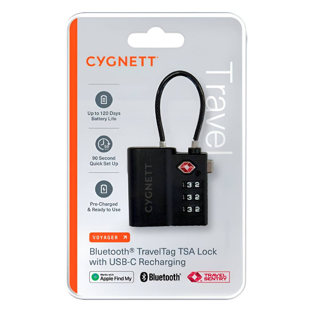 Cygnett Voyager Bluetooth TravelTag TSA Lock with USB-C Recharging - Black