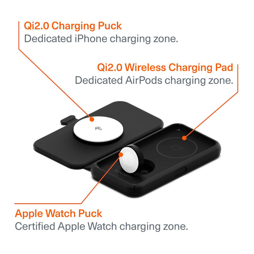 Cygnett Voyager MagTravel 3-in-1 Qi2.0 Wireless Charger - Black