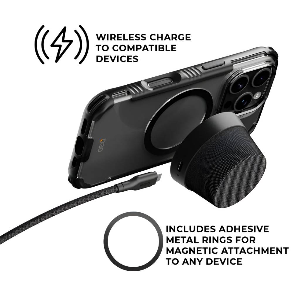 EFM Cloudbreak Mag Pro Bluetooth Speaker & 10W Wireless Charger With Extra Magnetic Ring - Charcoal Black