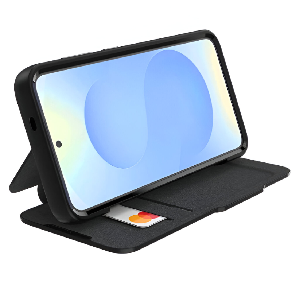 EFM Monaco Vegan Leather D3O BIO Wallet Case (Suits Galaxy S25 Plus) - Black