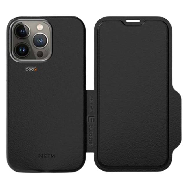 EFM Monaco D3O Leather Armour Wallet Case (Suits iPhone 13 Pro) - Black