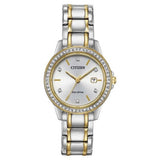 Citizen Eco-Drive Gold Silver Tone Crystal Accented Women's Watch (FE1174-50A)