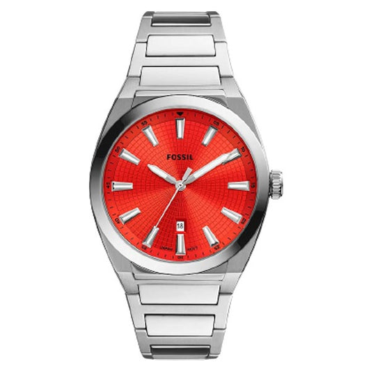 Fossil Everett Three-Hand Date Red Dial Stainless Steel Men's Watch (FS5984)