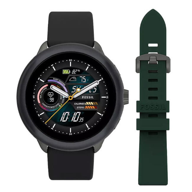 Fossil Gen 6 Wellness Edition Smartwatch Black Silicone and Interchangeable Strap and Bumper Set (FTW4072SET)