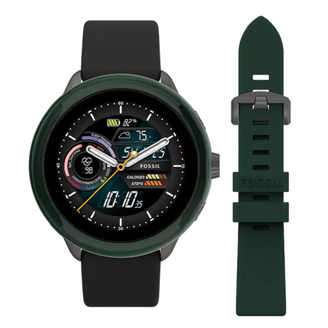Fossil Gen 6 Wellness Edition Smartwatch Black Silicone and Interchangeable Strap and Bumper Set (FTW4072SET)