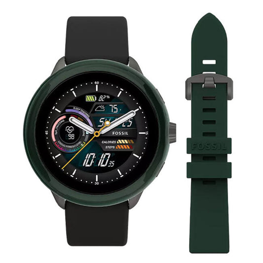 Fossil Gen 6 Wellness Edition Smartwatch Black Silicone and Interchangeable Strap and Bumper Set (FTW4072SET)