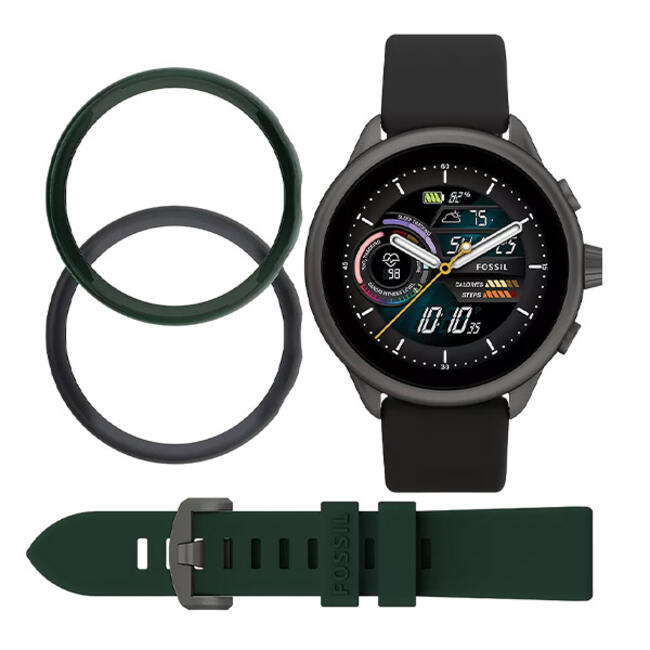 Fossil Gen 6 Wellness Edition Smartwatch Black Silicone and Interchangeable Strap and Bumper Set (FTW4072SET)