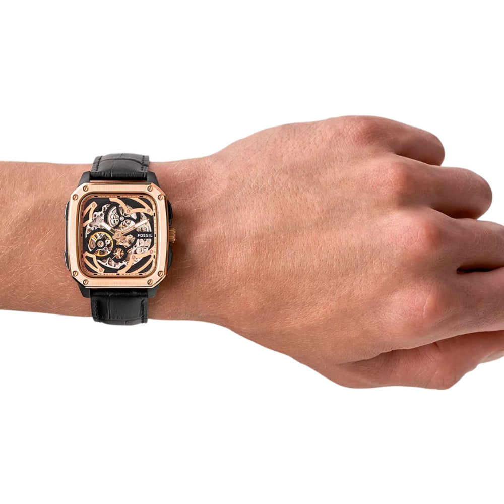 Fossil Inscription Automatic Black Leather Watch (ME3205)