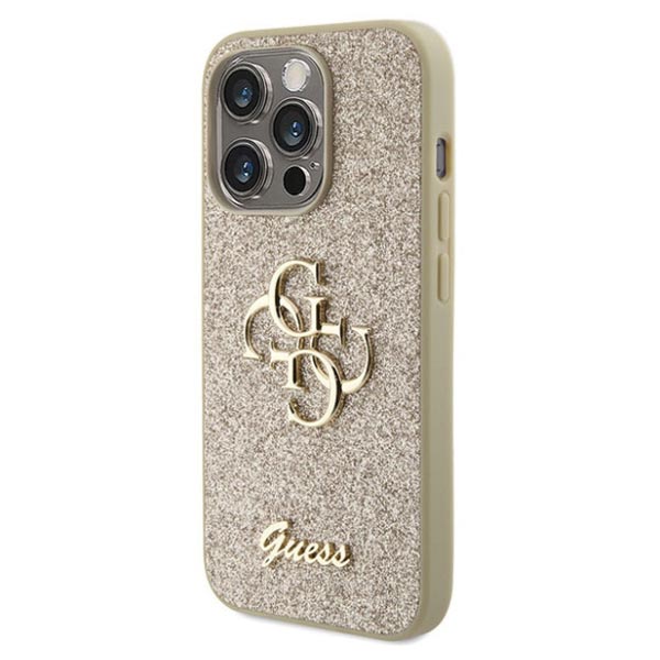 Guess PU Fixed Glitter 4G Metal Logo kryt (Suits iPhone 15 Pro) - Gold