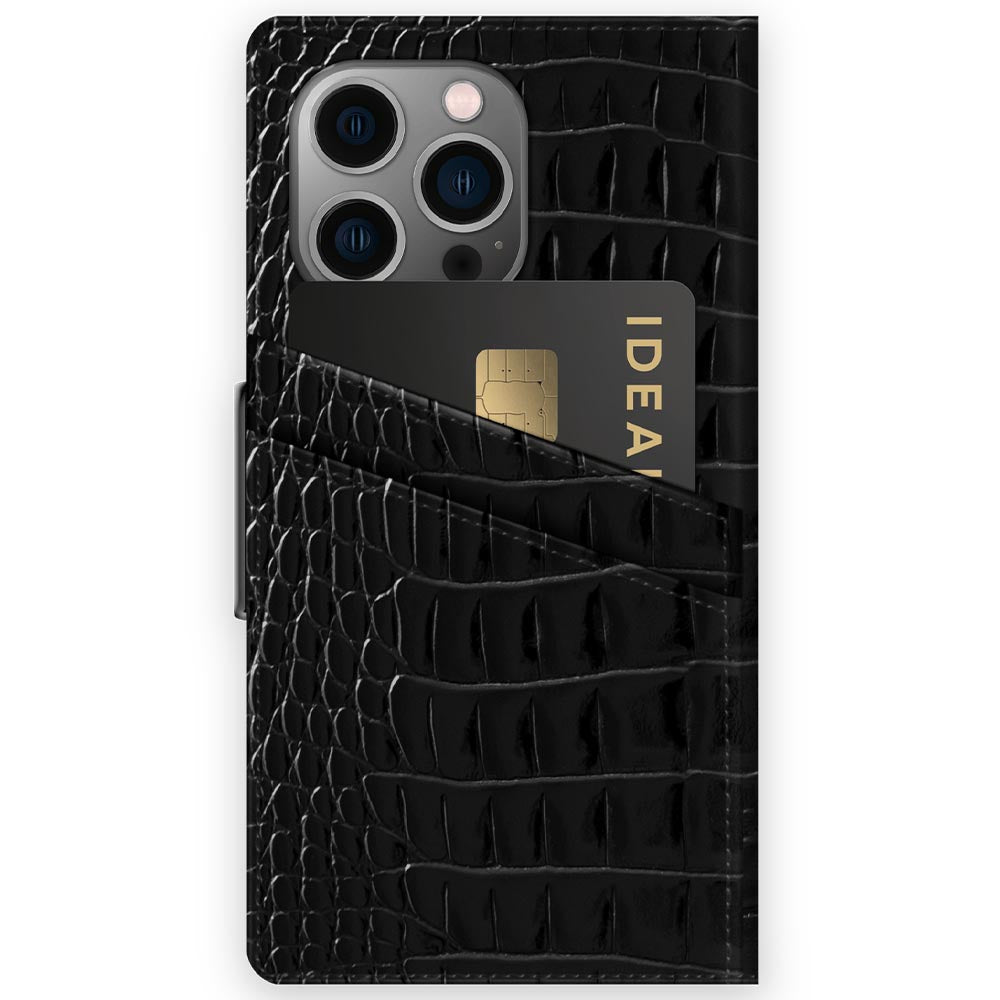 Ideal Of Sweden Atelier Wallet Case (Suits iPhone 13 Pro) - Neo Noir Croco
