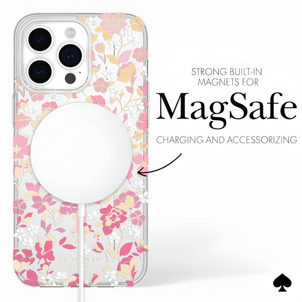 Kate Spade New York Protective Hardshell MagSafe Case (Suits iPhone 15 Pro Max) - Flowerbed Pink