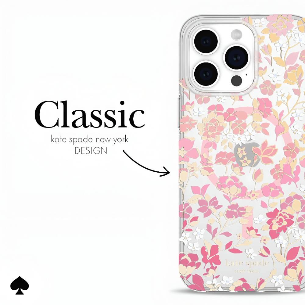 Kate Spade New York Protective Hardshell MagSafe Case (Suits iPhone 15 Pro Max) - Flowerbed Pink