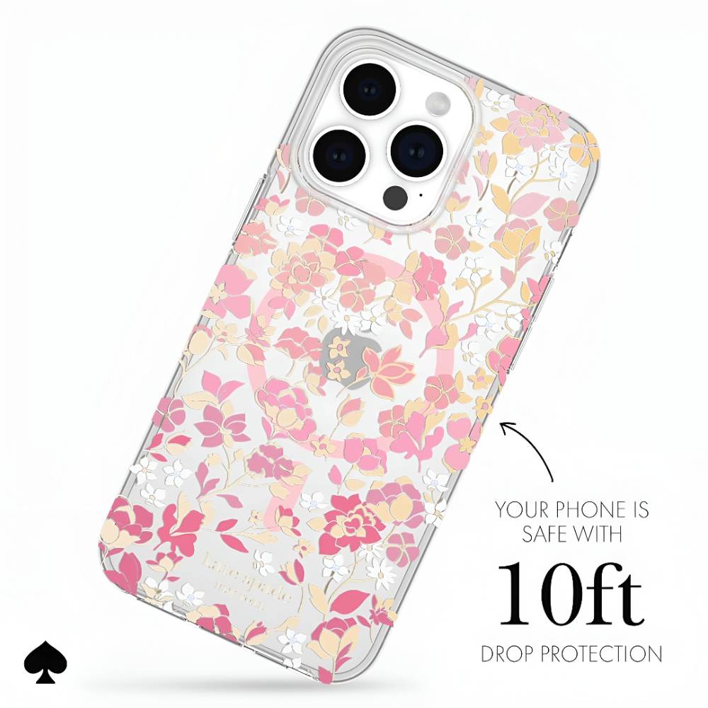 Kate Spade New York Protective Hardshell MagSafe Case (Suits iPhone 15 Pro Max) - Flowerbed Pink