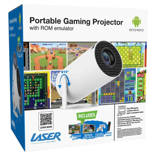 Laser Retro Gaming Projector 50 Games with 2 Controllers (White)
