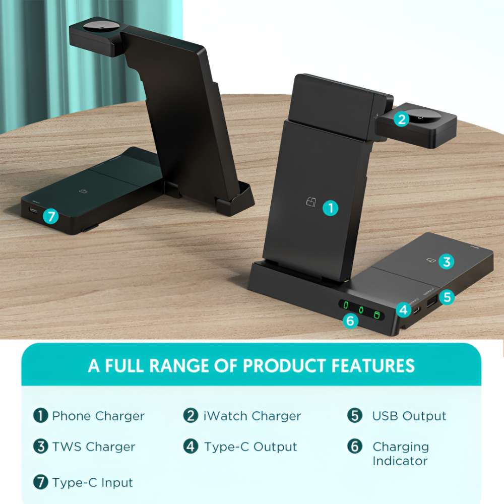 MUSOgear 6-in-1 Wireless & Wired Charging Station - Black [WC-01]