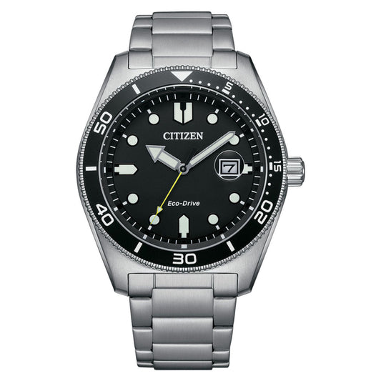 Citizen Eco-Drive Black Dial Stainless Steel Dress Men's Watch (AW1760-81E)