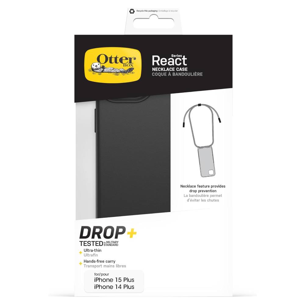 OtterBox React Necklace Lanyard Strap MagSafe Case (Suits iPhone 15 Plus/ 14 Plus) - Black