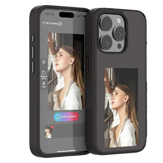 Pop Phones Smart NFC E-Ink Screen Case (Suits iPhone 15 Pro) - Black