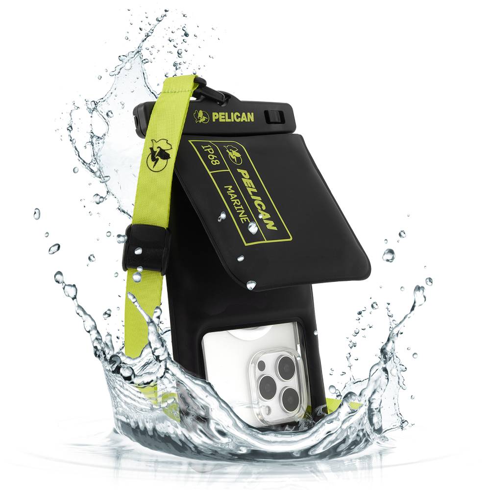 Pelican Marine Waterproof Floating Phone Pouch with Storage Pocket - Black / Hi-Vis Yellow