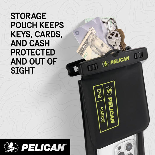 Pelican Marine Waterproof Floating Phone Pouch with Storage Pocket - Black / Hi-Vis Yellow