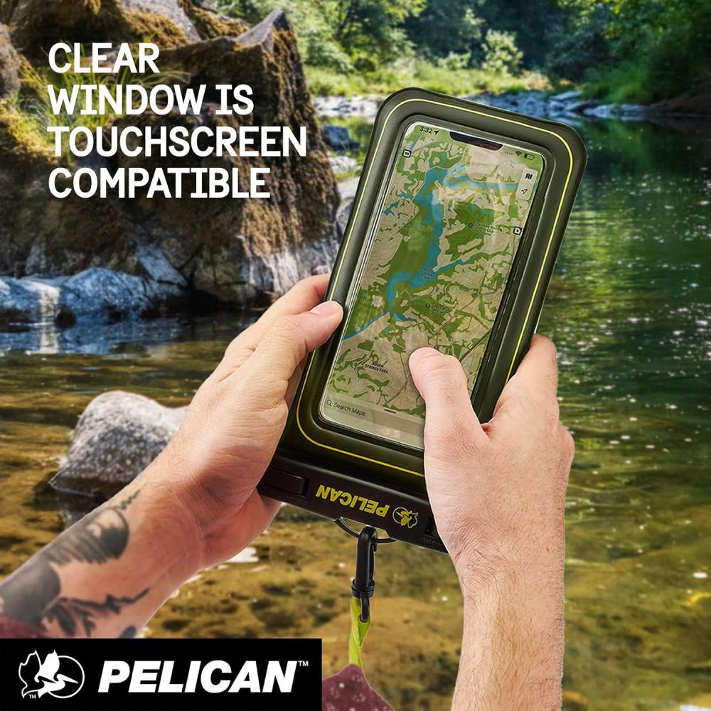 Pelican Marine Waterproof Floating Phone Pouch with Storage Pocket - Black / Hi-Vis Yellow