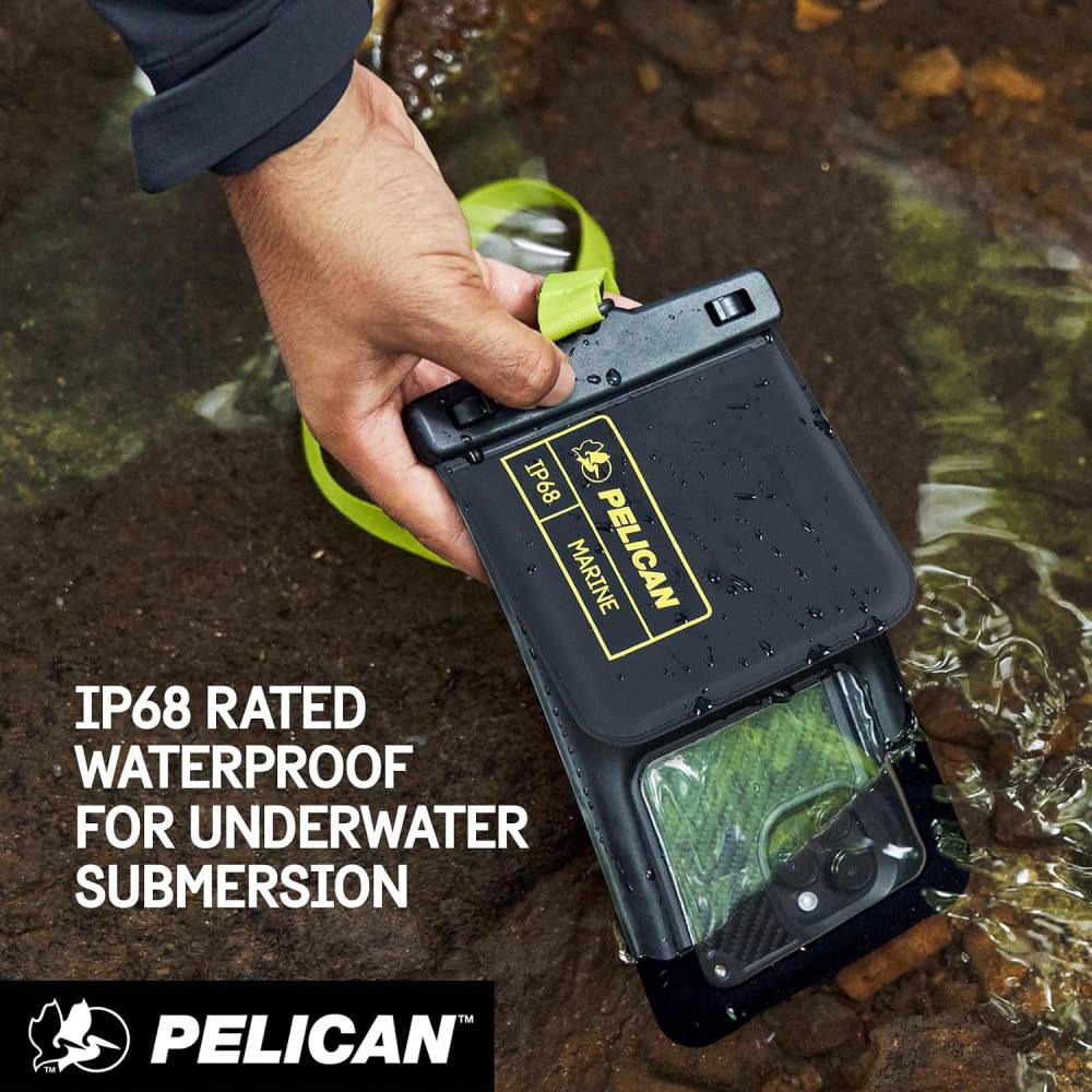 Pelican Marine Waterproof Floating Phone Pouch with Storage Pocket - Black / Hi-Vis Yellow