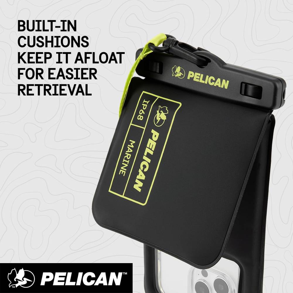 Pelican Marine Waterproof Floating Phone Pouch with Storage Pocket - Black / Hi-Vis Yellow