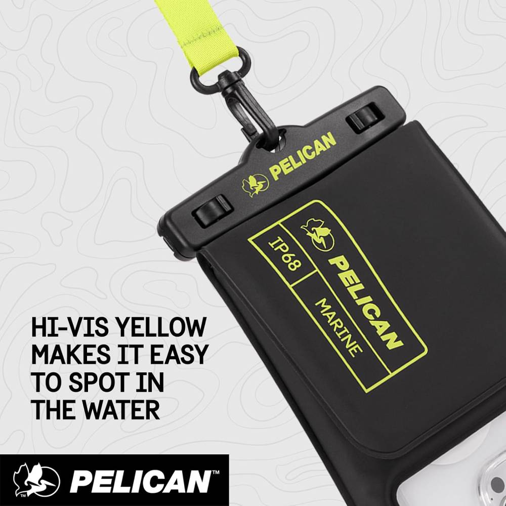 Pelican Marine Waterproof Floating Phone Pouch with Storage Pocket - Black / Hi-Vis Yellow