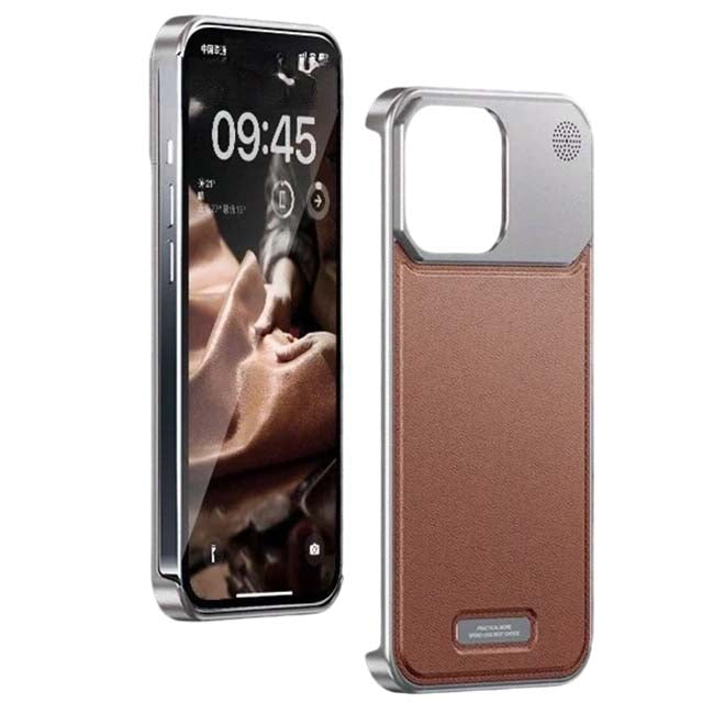 Pop Phones Metal Leather Frameless Aromatherapy Magsafe Case (Suits iPhone 15 Pro Max) - Brown