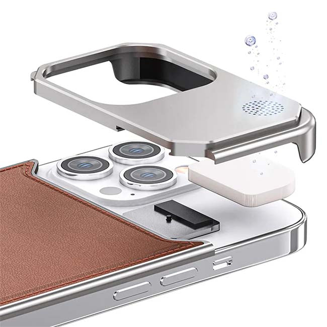 Pop Phones Metal Leather Frameless Aromatherapy Case (Suits iPhone 15 Pro) - Brown