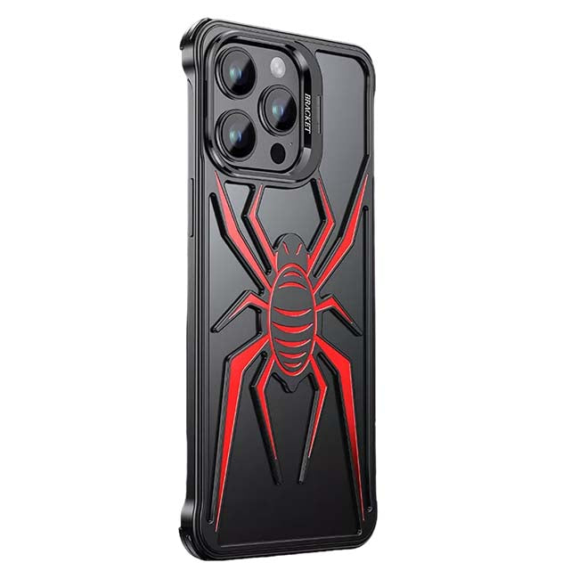 Pop Phones Metal Spider Hollow Case (Suits iPhone 15 Pro) - Black/Red