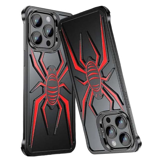 Pop Phones Metal Spider Hollow Case (Suits iPhone 15 Pro Max) - Black/Red