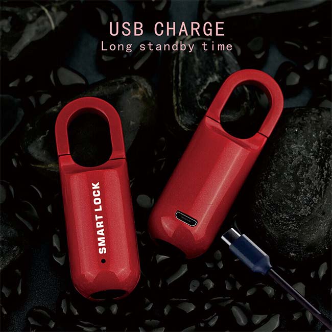 Pop Phones Smart Fingerprint Lock Padlock USB Charge - Red