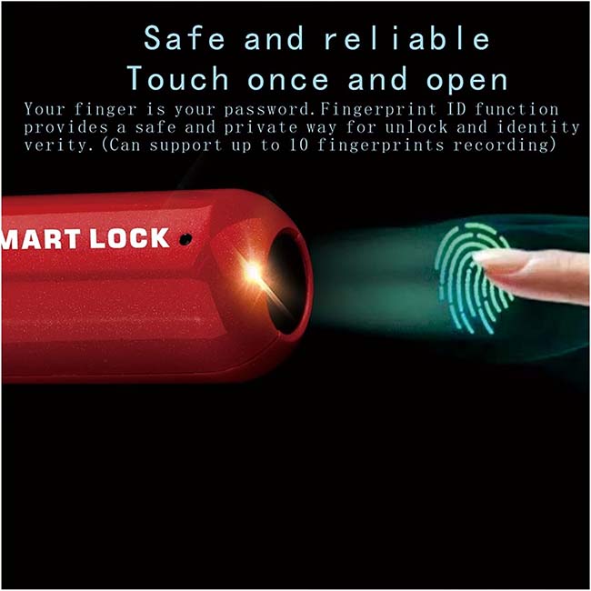 Pop Phones Smart Fingerprint Lock Padlock USB Charge - Red