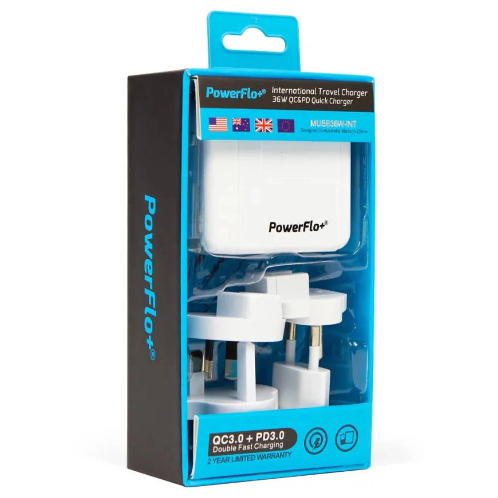 Powerflo International Travel Charger 2 USB-A - White [UK, AU, USA, EU]