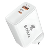 Soka 45W Gan3 Fast Wall Charger Adapter [USB C + USB A] - White