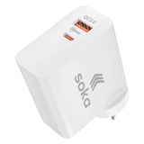 Soka 65W Gan3 Fast Wall Charger Adapter [USB C + USB A] - White