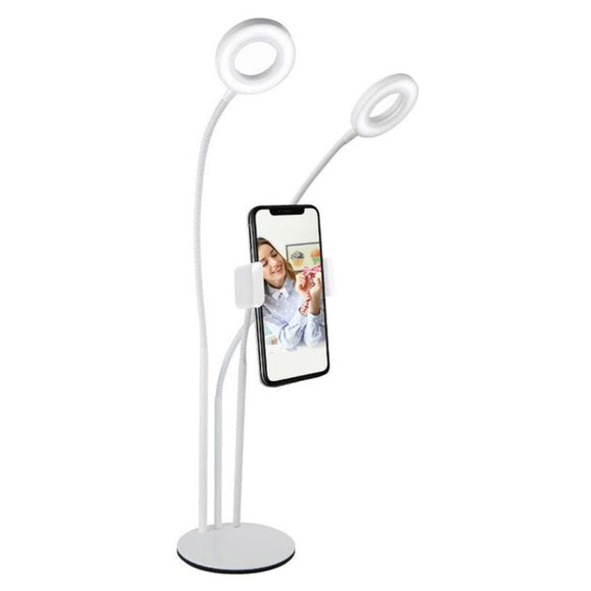 Vivitar 3 In 1 Desktop Stand with 2 Ring Lights with Phone Cradle - White